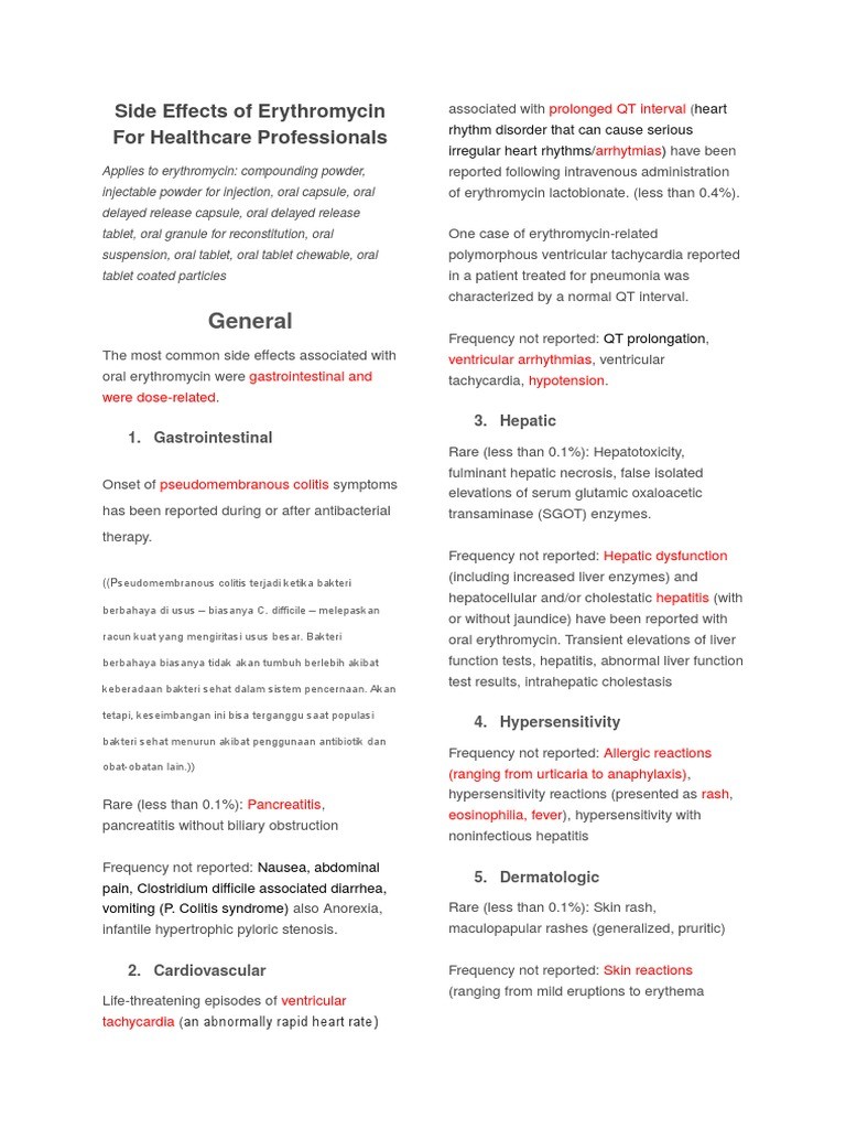 Side Effects of Ery-Tab erythromycin Interactions Warnings